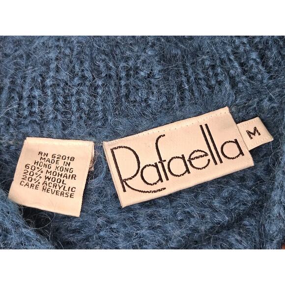 Vintage 80s Mohair Wool Blend Pullover Knit Sweater Blue Mod Retro Medium - Picture 6 of 6